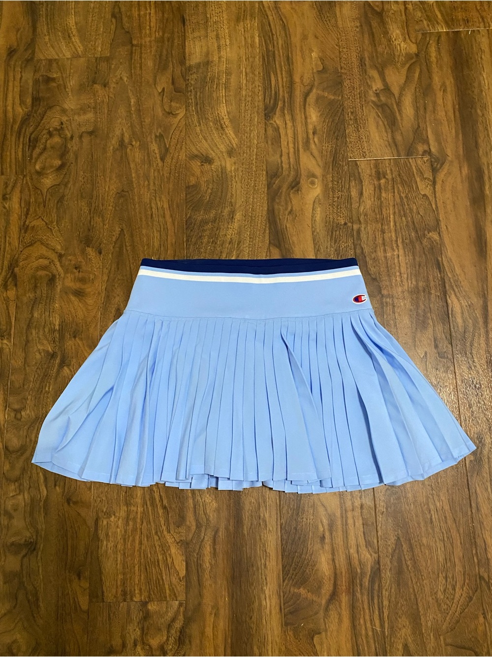 Champion Baby Blue Pleated Tennis Skirt with Navy-Trim Waistband